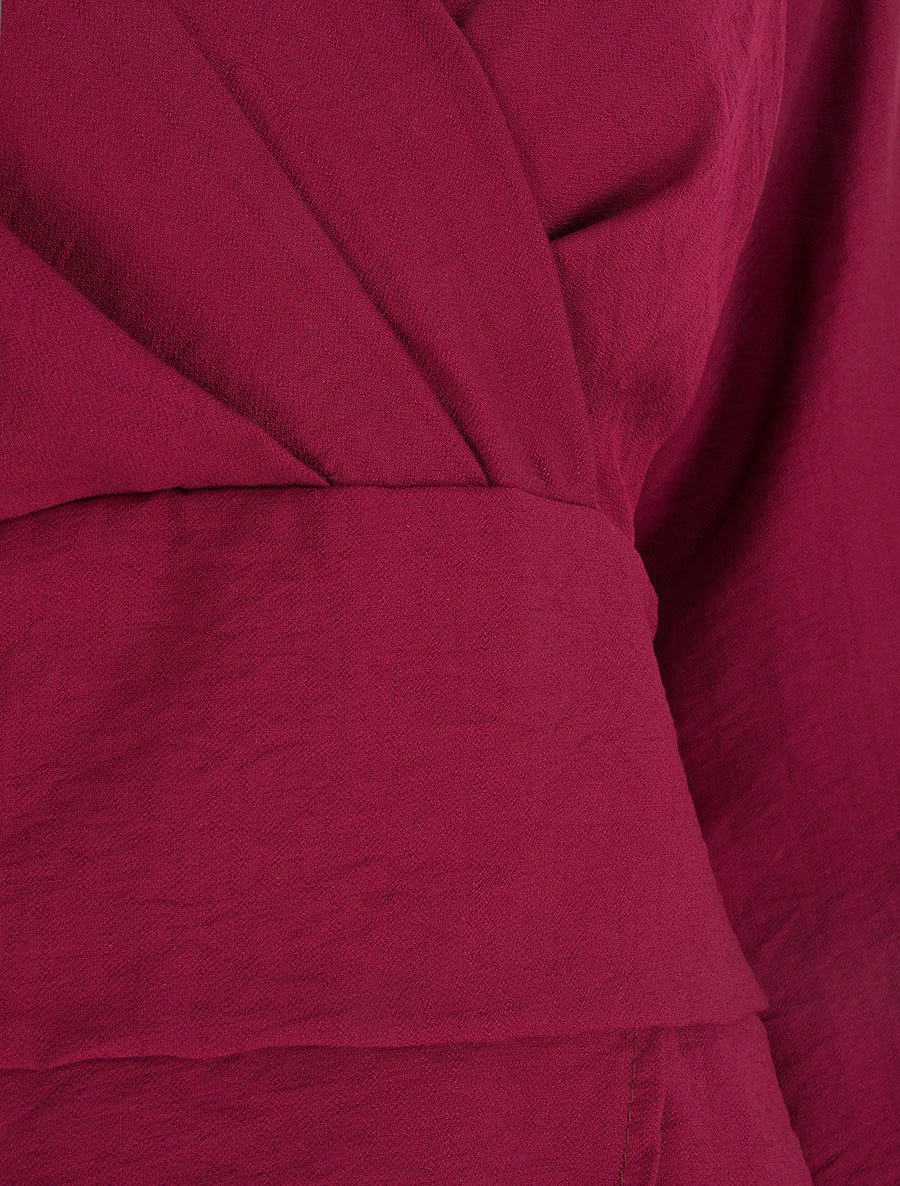 Blouse unie à col cache-coeur - Lie de vin - 3