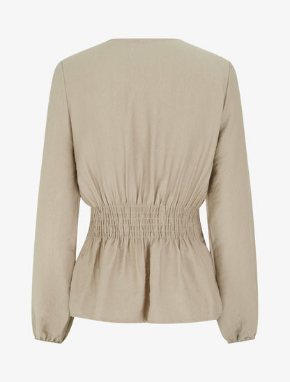 Blouse unie à col cache-coeur - Taupe - 2
