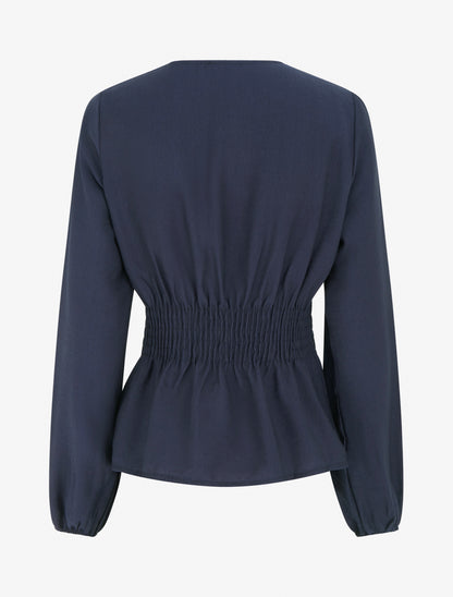 Blouse unie à col cache-coeur - Marine - 2