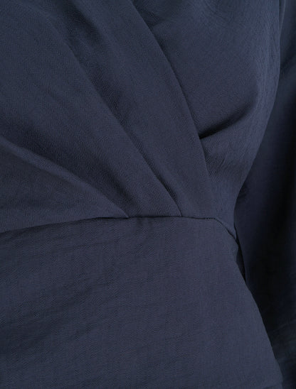 Blouse unie à col cache-coeur - Marine - 3
