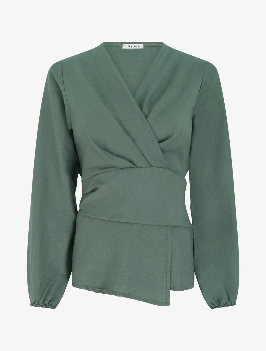 Blouse unie à col cache-coeur - Kaki foncé - 1