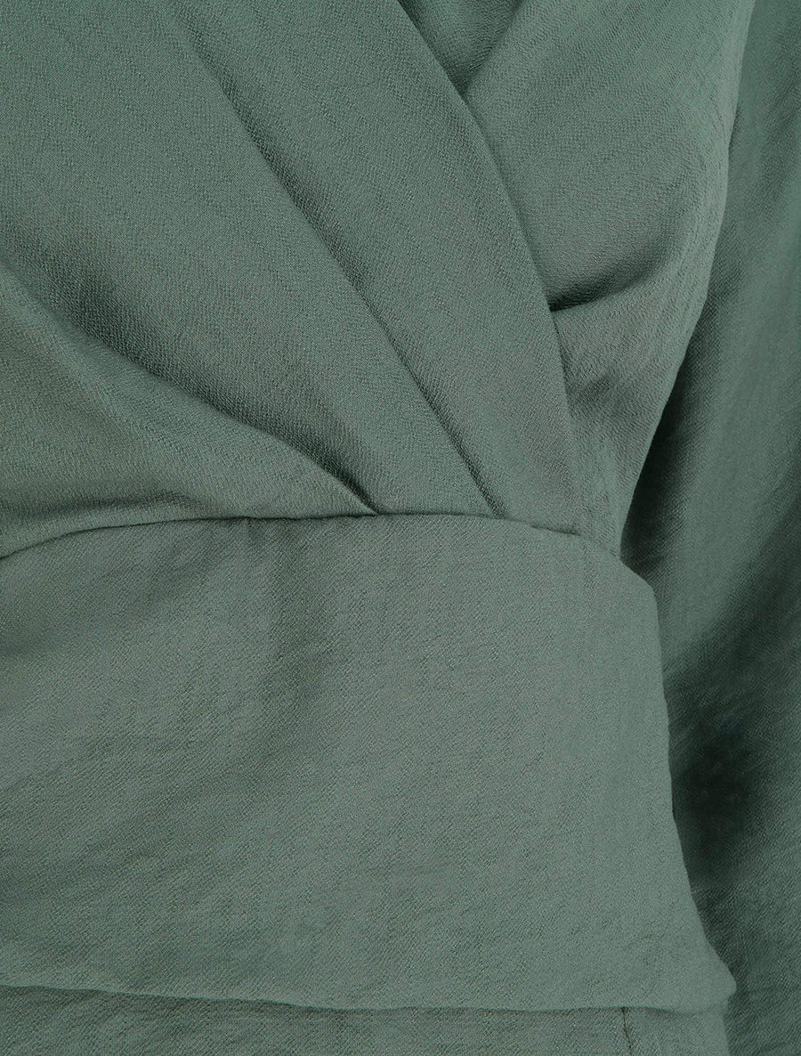 Blouse unie à col cache-coeur - Kaki foncé - 3