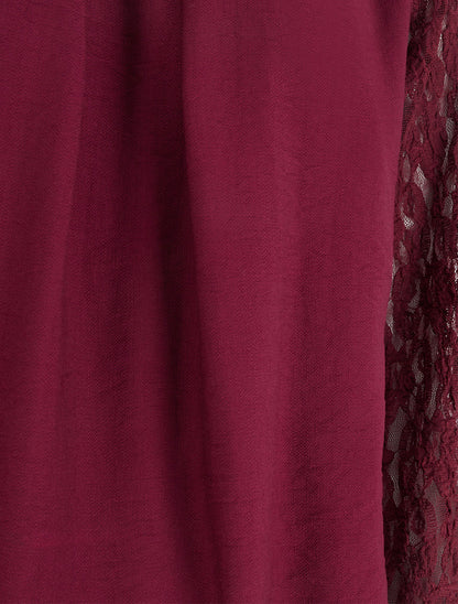 Top boule uni à manches en dentelle - Lie de vin - 3