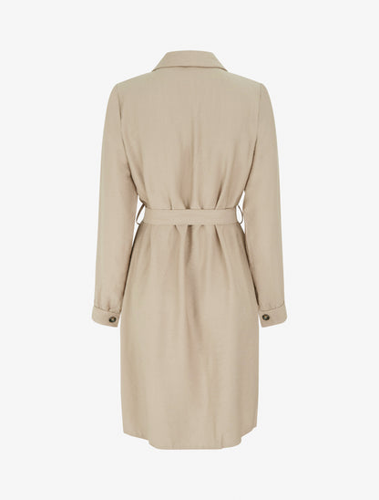 Robe chemise unie à nouer - Beige - 2