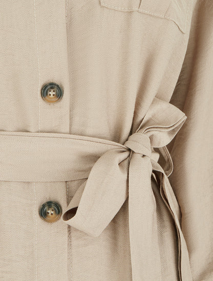 Robe chemise unie à nouer - Beige - 3