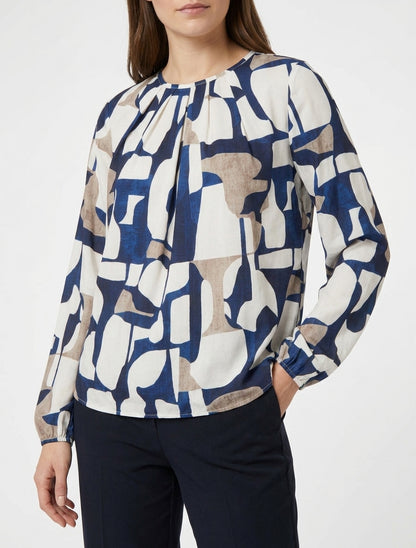 Blusa estampada retro con cuello redondo - Marine