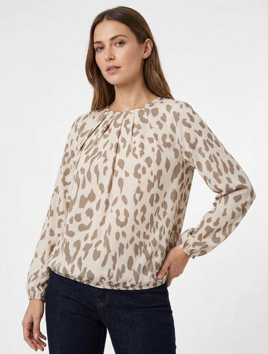 Blusa estampado de vaca con cuello redondo - Topo