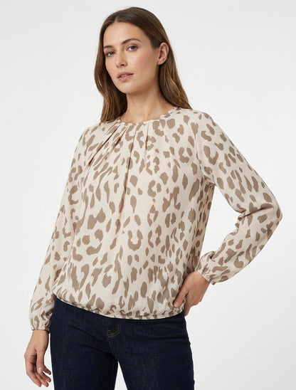 Blusa estampado de vaca con cuello redondo - Topo