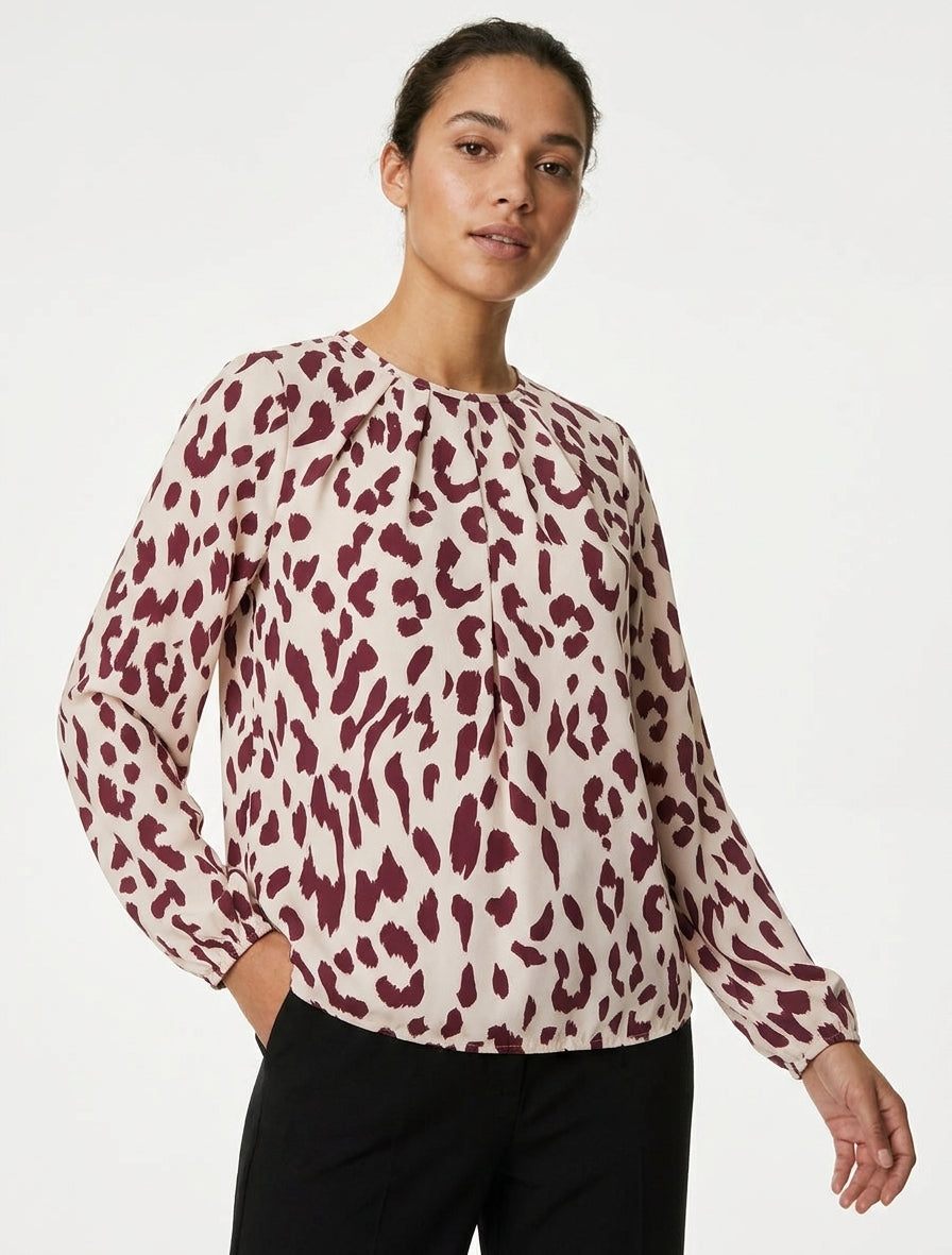 Blusa estampado de vaca con cuello redondo - Burdeos
