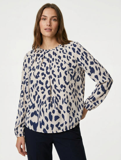 Blusa estampado de vaca con cuello redondo - Marine