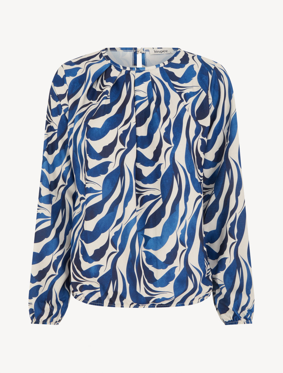 Blouse imprimé abstrait à col rond - Marine - 1