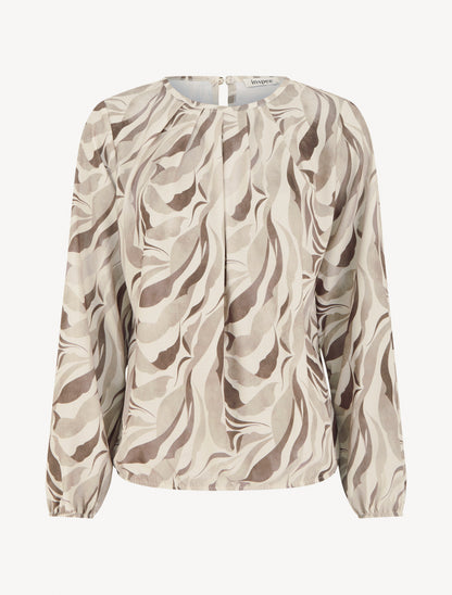 Blouse imprimé abstrait à col rond - Beige - 1