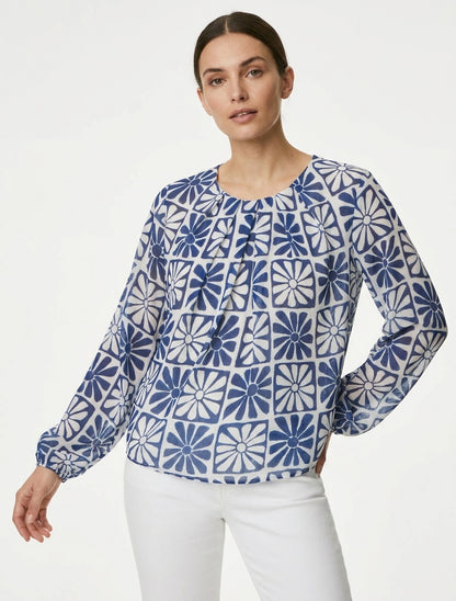Top de manga larga con estampado de margaritas - Marine