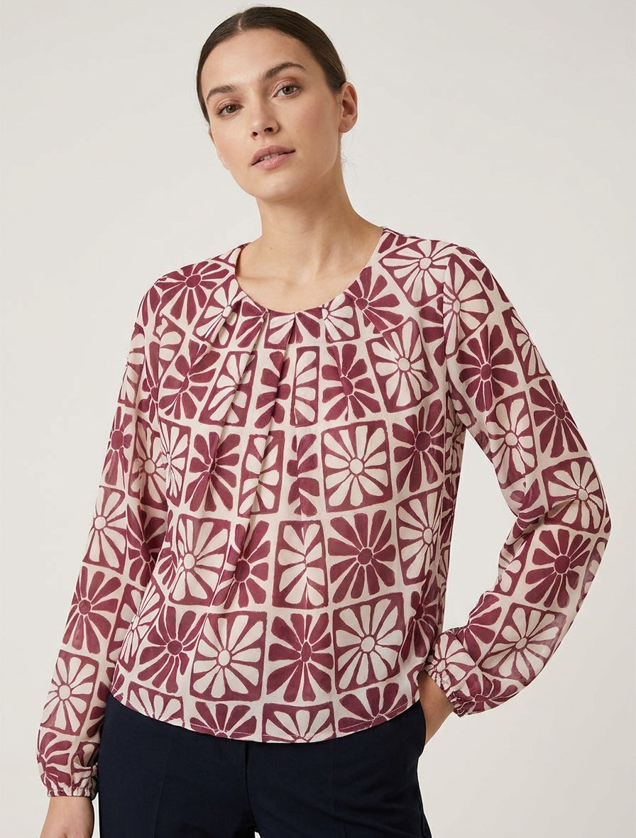 Top de manga larga con estampado de margaritas - Color vino