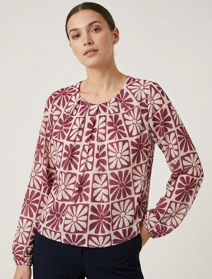 Top de manga larga con estampado de margaritas - Color vino