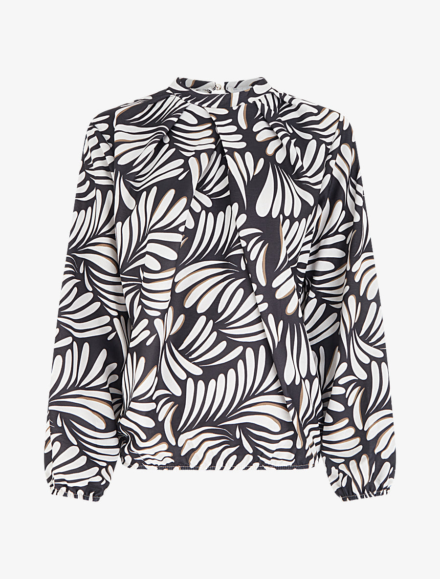 Blouse imprimé fantaisie coupe boule - Noir - 1