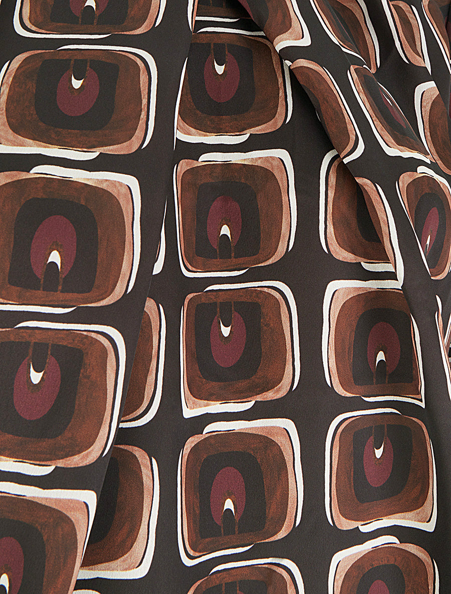 Blouse satiné imprimé rétro - Chocolat - 3