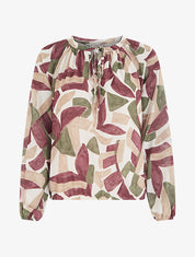 Blouse en voile imprimé abstrait coupe boule - Lie de vin - 1