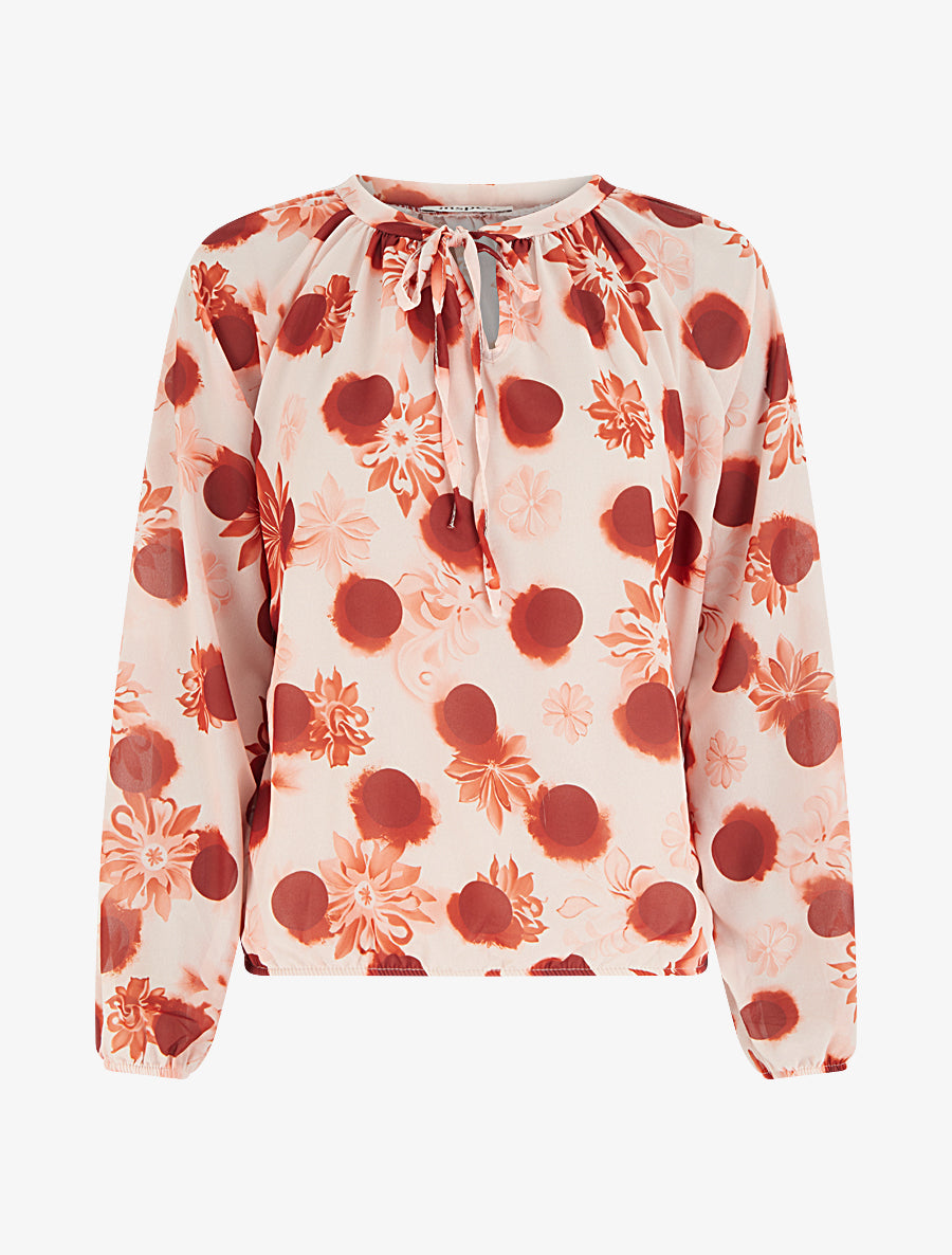 Blouse en voile imprimé floral coupe boule - Orange foncé - 1
