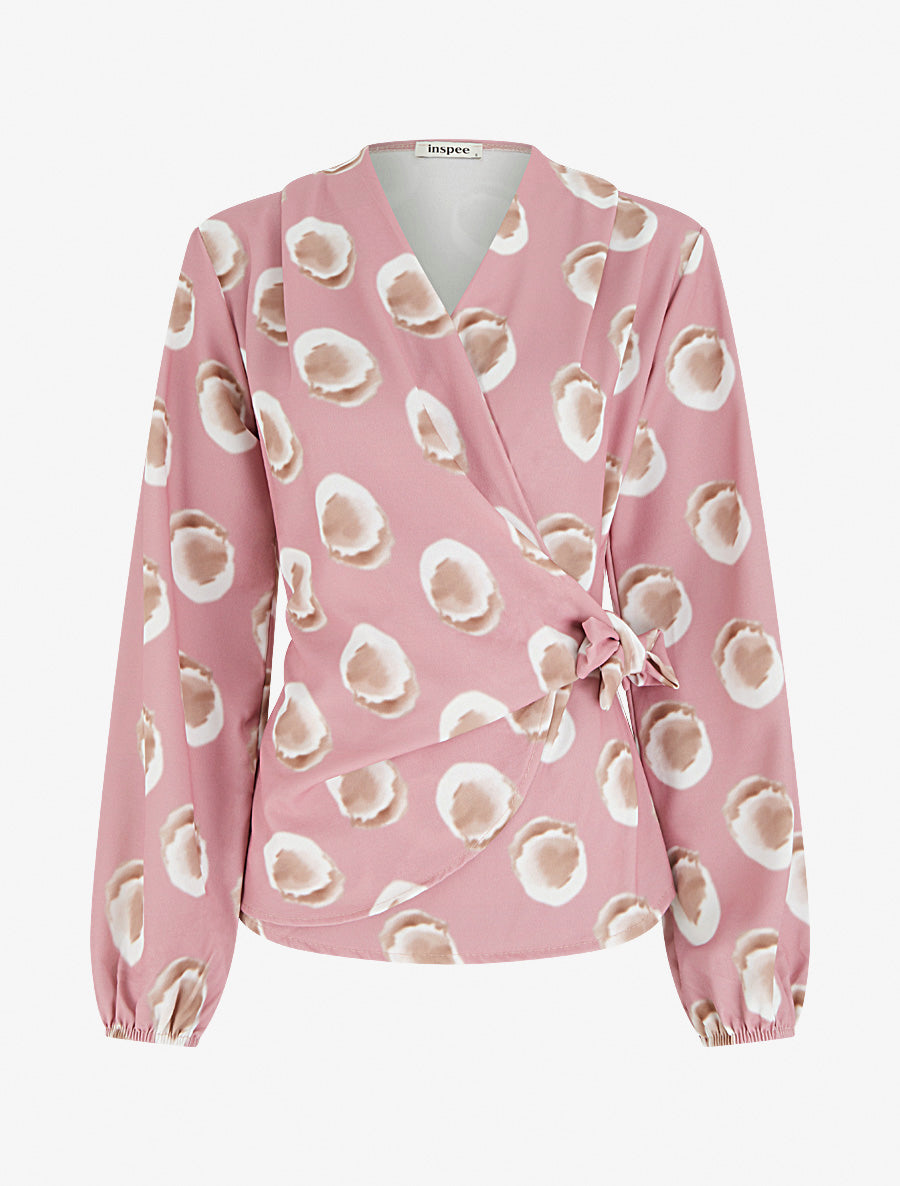 Blouse style portefeuille imprimé fantaisie - Vieux rose - 1