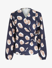 Blouse style portefeuille imprimé fantaisie - Marine - 1