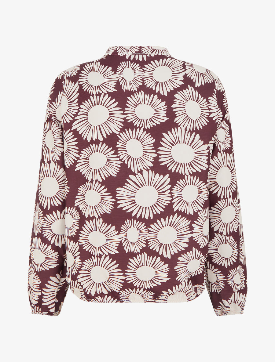 Blouse imprimé fleurs à poignets élastiqués - Prune - 2