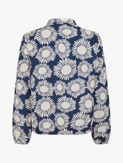 Blouse imprimé fleurs à poignets élastiqués - Marine - 2