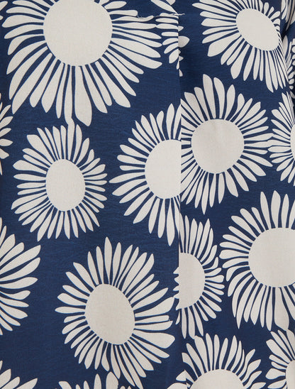 Blouse imprimé fleurs à poignets élastiqués - Marine - 3