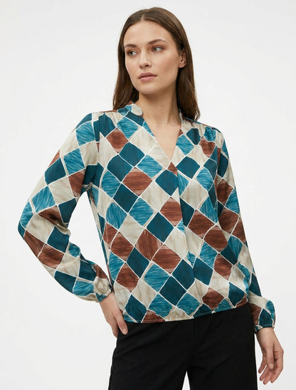 Top de satén con estampado gráfico - Azul pato