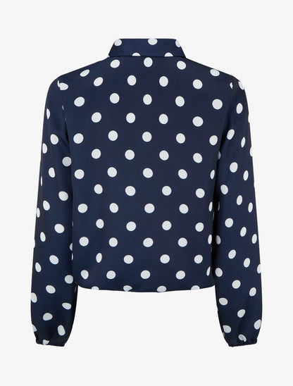 Top boule satiné à noeud et imprimé pois - Marine - 2