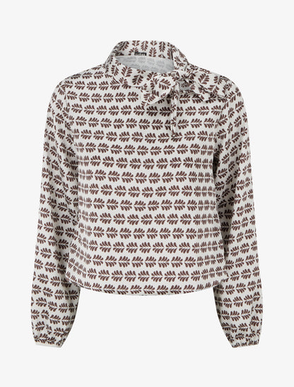 Top boule satiné à col noeud et imprimé graphique - Marron - 1