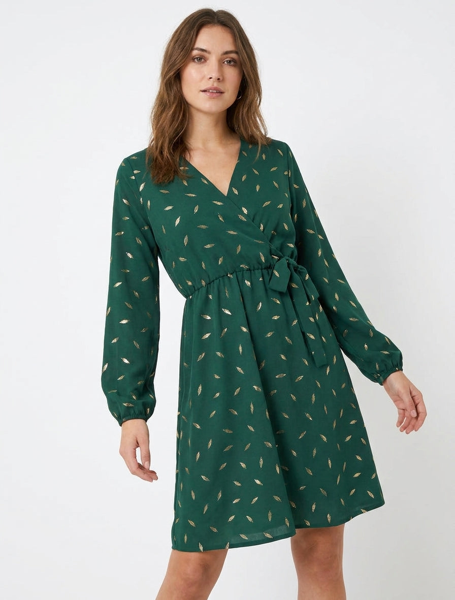 Vestido elástico con plumas irisadas - Verde abeto