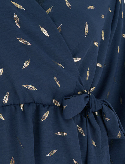 Robe élastiquée à plumes irisées - Marine - 3