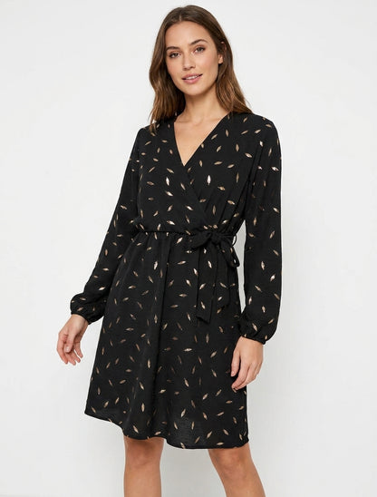 Vestido elástico con plumas irisadas - Negro