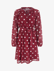 Robe à pois évasée à manches longues - Bordeaux - 1