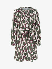 Robe satinée à manches longues et imprimé graphique - Kaki - 1
