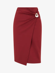 Jupe midi style portefeuille à bijou effet nacré - Bordeaux - 1