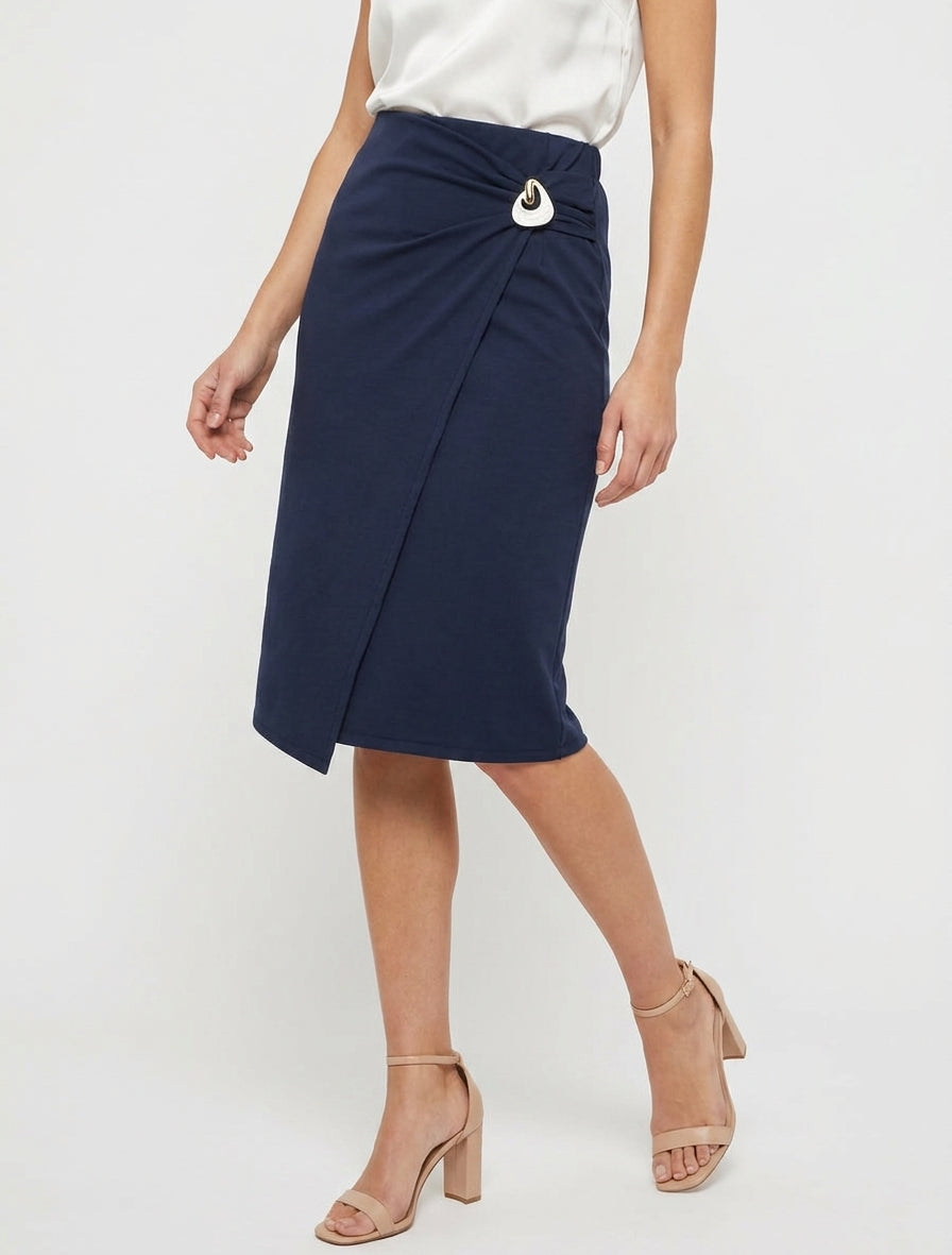 Falda midi estilo cruzado con joya efecto nacarado - Marine