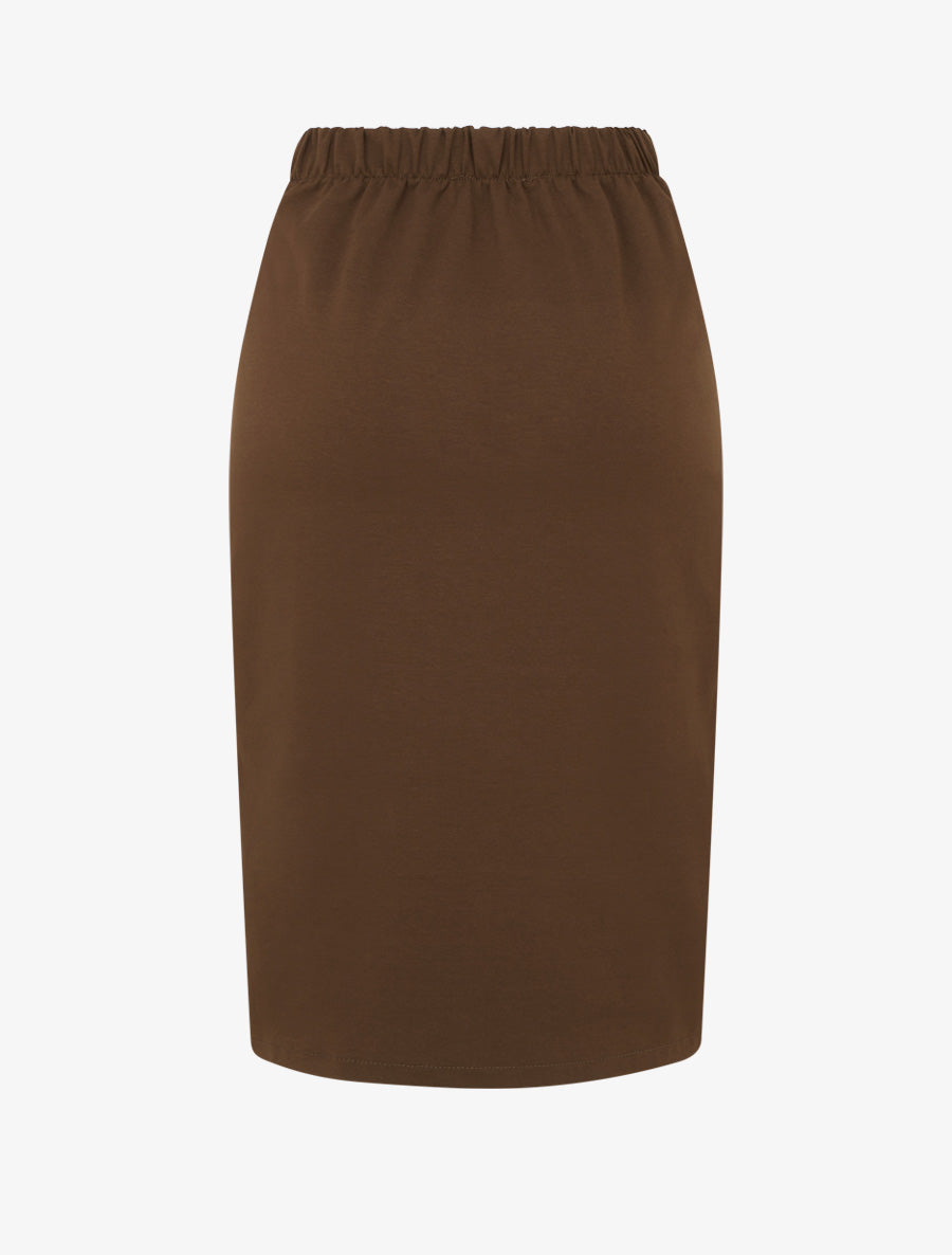 Jupe midi style portefeuille à bijou effet nacré - Marron - 2