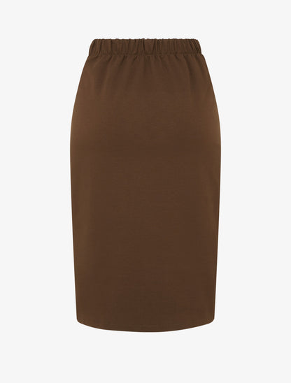 Jupe midi style portefeuille à bijou effet nacré - Marron - 2
