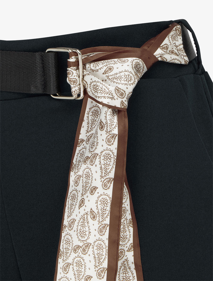 Pantalon ample à taille haute et ceinture style foulard - Noir - 3