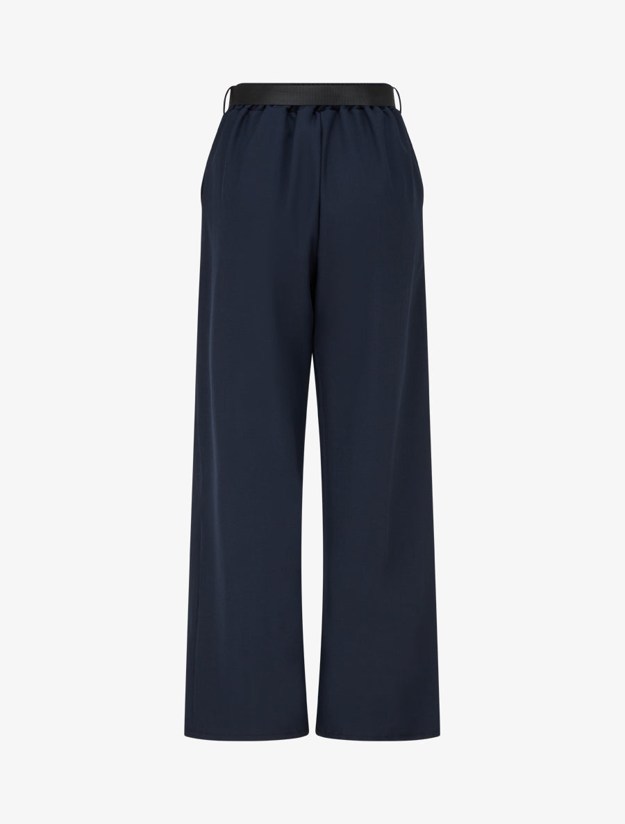 Pantalon ample à taille haute et ceinture style foulard - Marine - 2