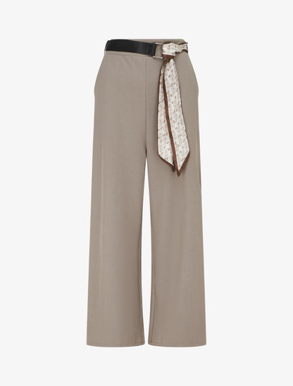 Pantalon ample à taille haute et ceinture style foulard - Taupe - 1