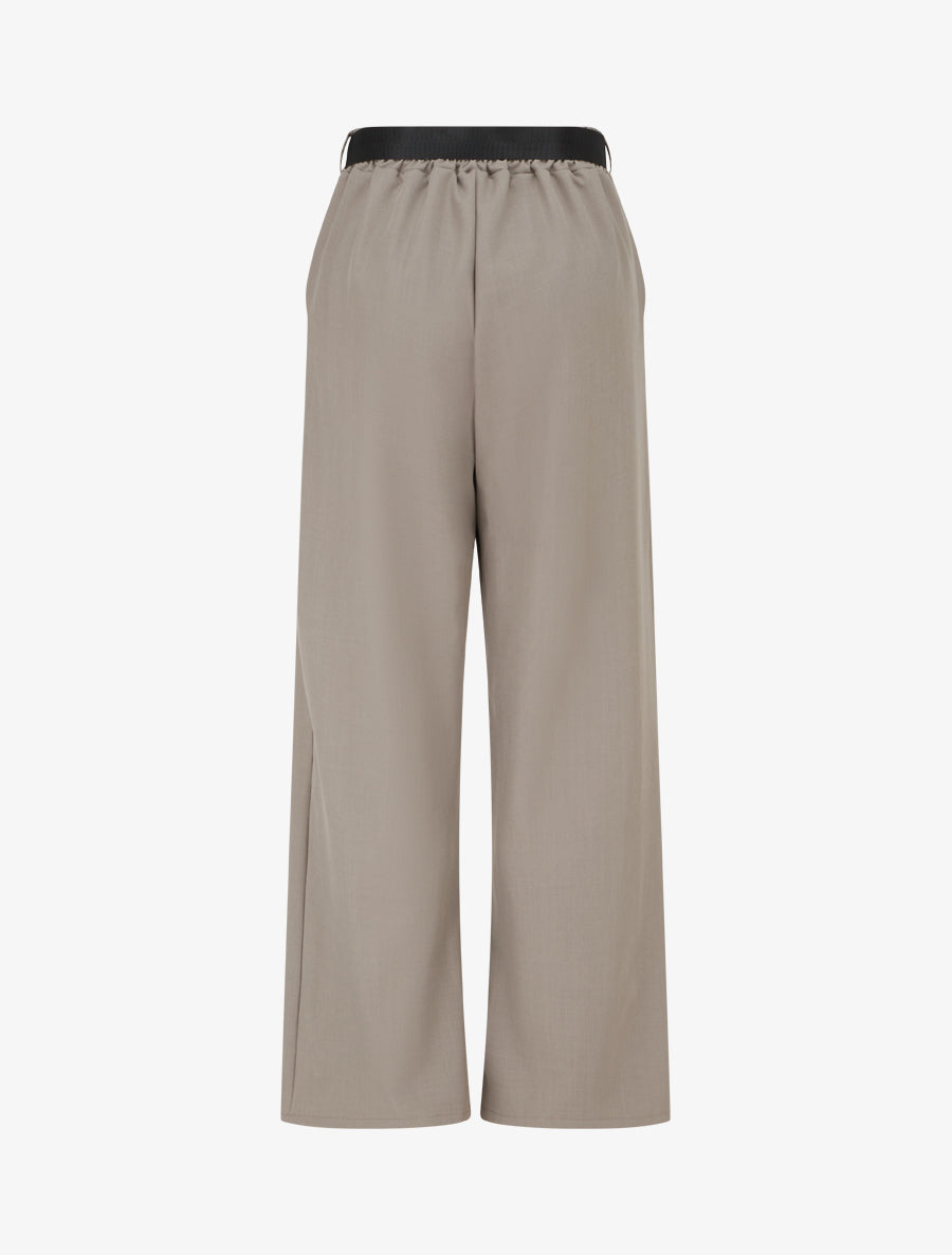 Pantalon ample à taille haute et ceinture style foulard - Taupe - 2