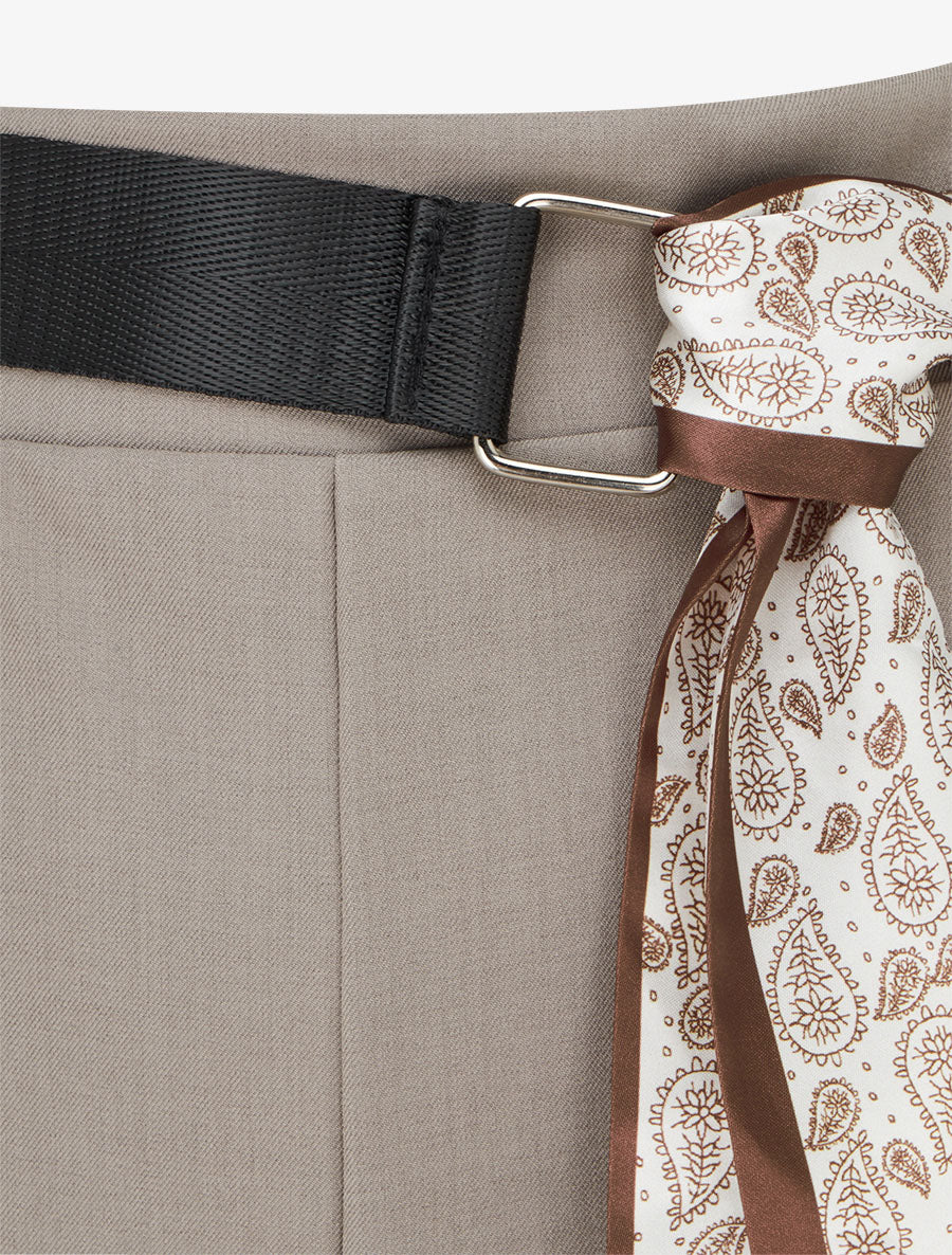 Pantalon ample à taille haute et ceinture style foulard - Taupe - 3