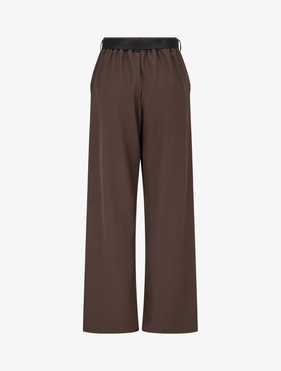 Pantalon ample à taille haute et ceinture style foulard - Marron - 2