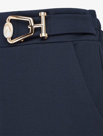 Pantalon ample taille haute à bijou fantaisie - Marine - 3
