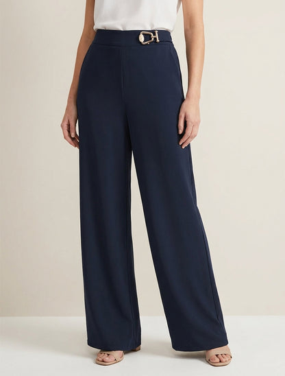 Pantalón ancho de talle alto con joya de fantasía - Marine