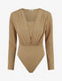 Body ajusté à col V et manches longues - Beige - 1