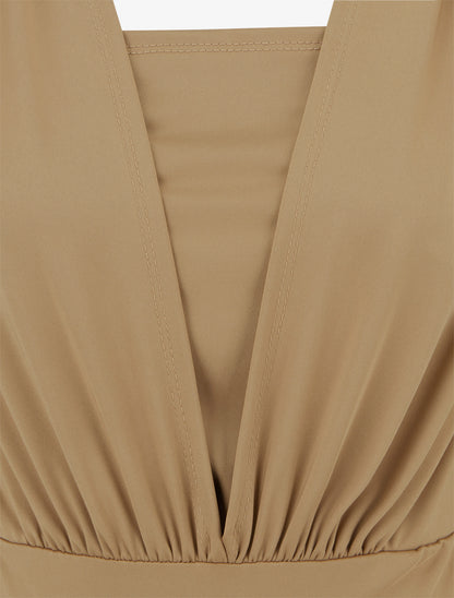 Body ajusté à col V et manches longues - Beige - 3